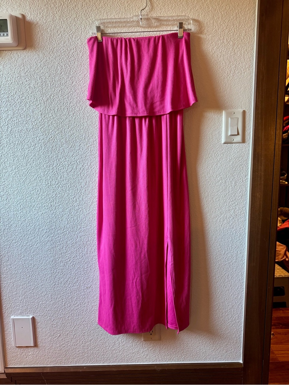 See You Monday Strapless Fuchsia Maxi Dress